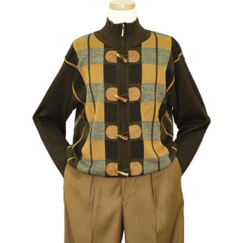 Steve Harvey Dark Brown / Taupe / Beige Knitted Zip-Up Sweater Jacket 6027